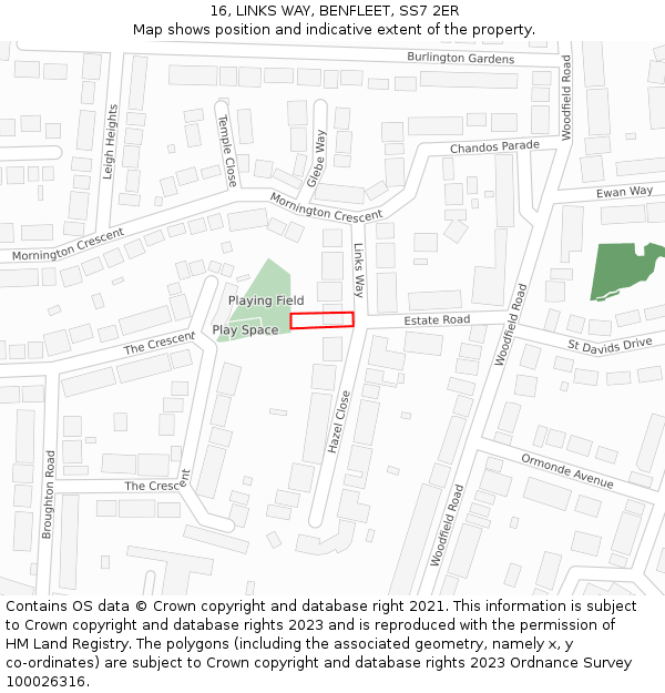 16, LINKS WAY, BENFLEET, SS7 2ER: Location map and indicative extent of plot