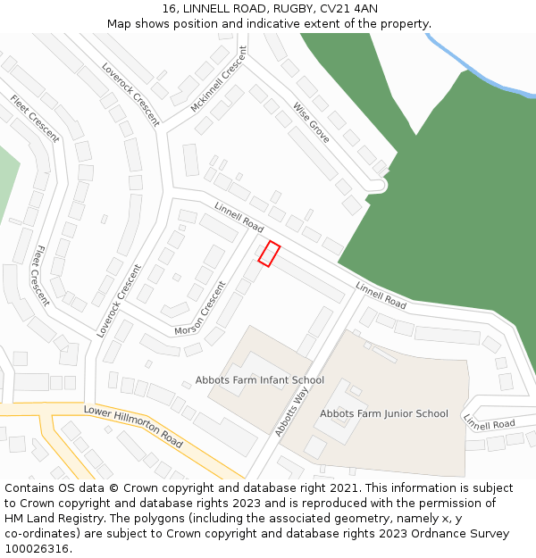 16, LINNELL ROAD, RUGBY, CV21 4AN: Location map and indicative extent of plot