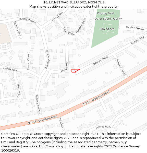 16, LINNET WAY, SLEAFORD, NG34 7UB: Location map and indicative extent of plot