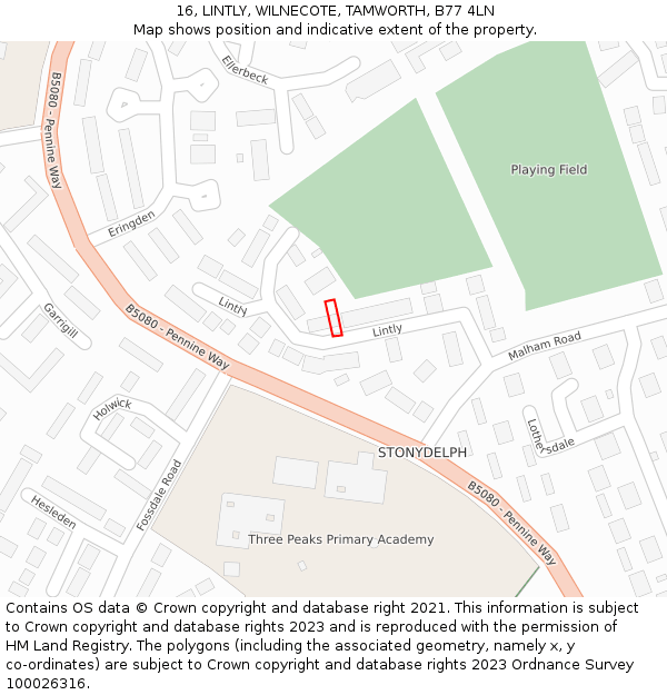 16, LINTLY, WILNECOTE, TAMWORTH, B77 4LN: Location map and indicative extent of plot