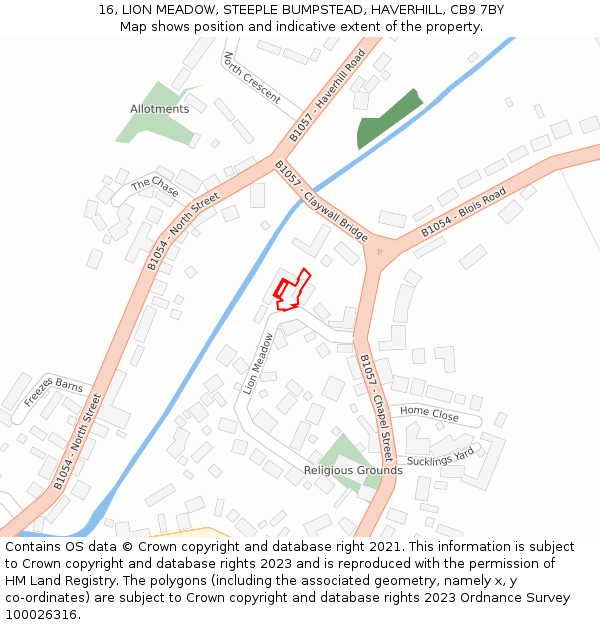 16, LION MEADOW, STEEPLE BUMPSTEAD, HAVERHILL, CB9 7BY: Location map and indicative extent of plot