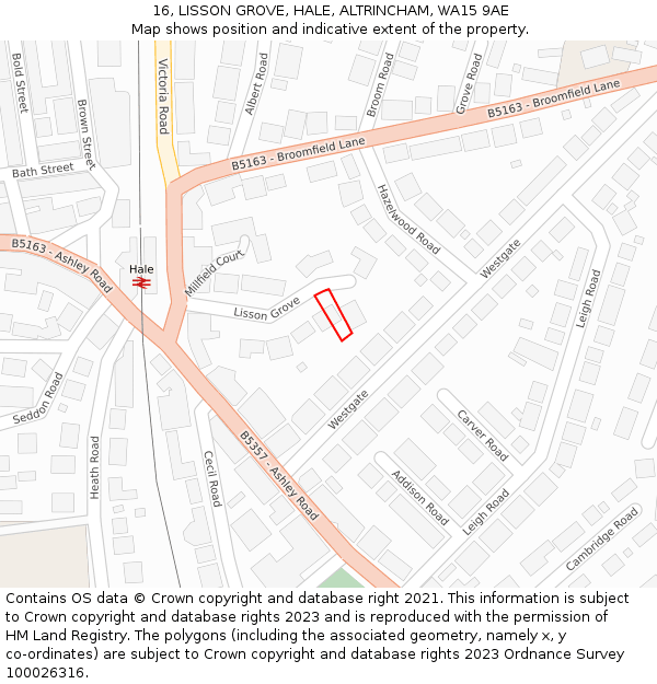 16, LISSON GROVE, HALE, ALTRINCHAM, WA15 9AE: Location map and indicative extent of plot