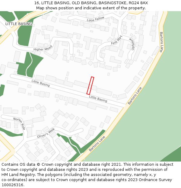 16, LITTLE BASING, OLD BASING, BASINGSTOKE, RG24 8AX: Location map and indicative extent of plot