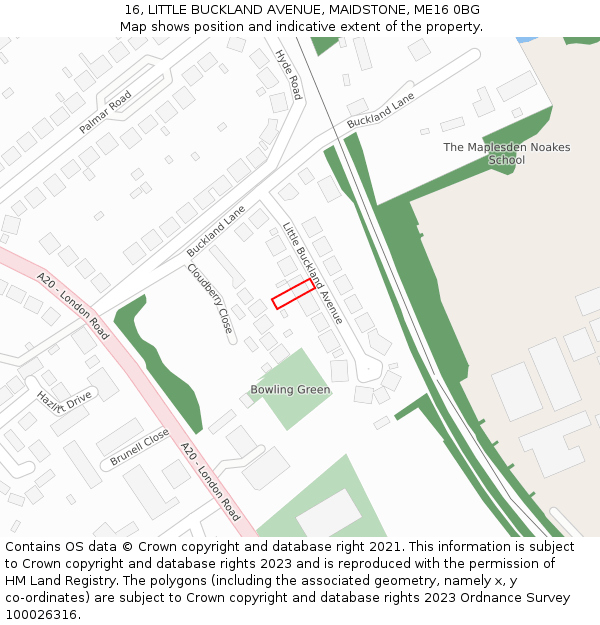 16, LITTLE BUCKLAND AVENUE, MAIDSTONE, ME16 0BG: Location map and indicative extent of plot