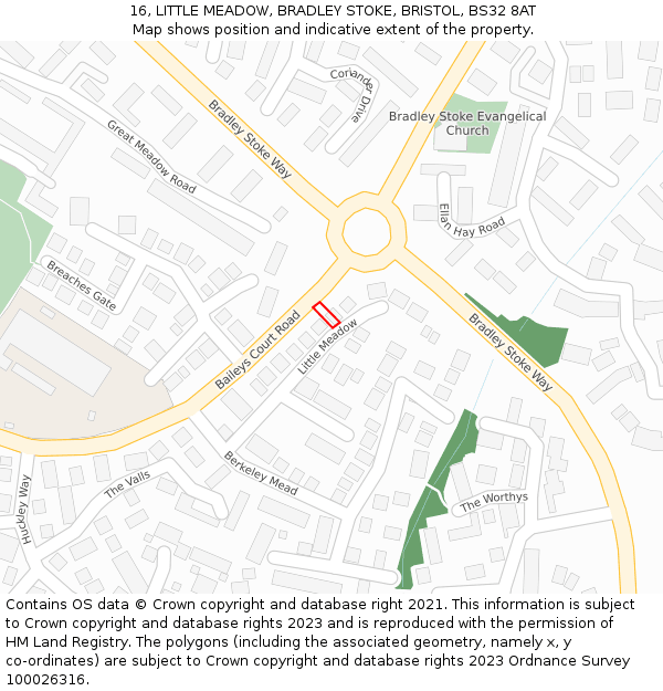 16, LITTLE MEADOW, BRADLEY STOKE, BRISTOL, BS32 8AT: Location map and indicative extent of plot