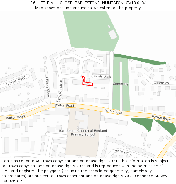 16, LITTLE MILL CLOSE, BARLESTONE, NUNEATON, CV13 0HW: Location map and indicative extent of plot