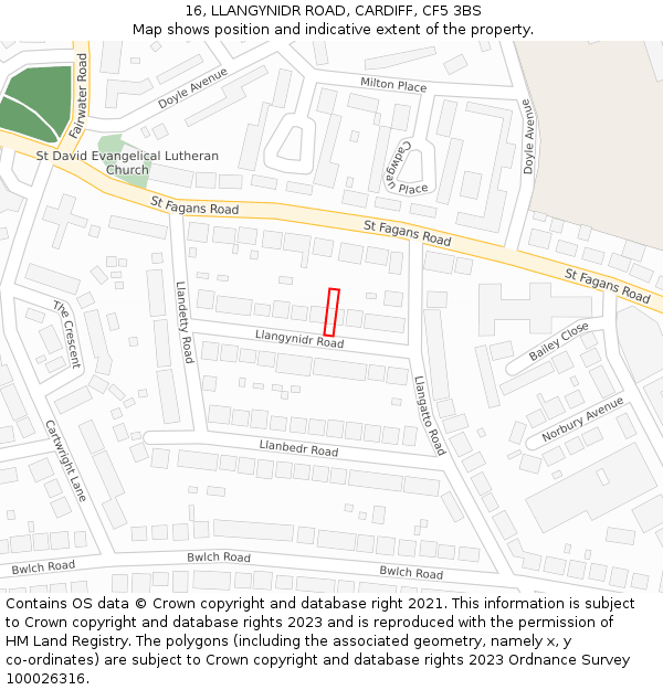 16, LLANGYNIDR ROAD, CARDIFF, CF5 3BS: Location map and indicative extent of plot