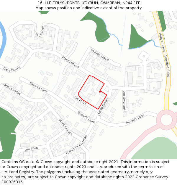 16, LLE EIRLYS, PONTRHYDYRUN, CWMBRAN, NP44 1FE: Location map and indicative extent of plot