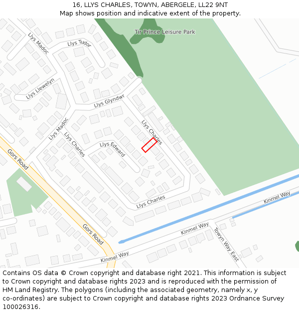 16, LLYS CHARLES, TOWYN, ABERGELE, LL22 9NT: Location map and indicative extent of plot