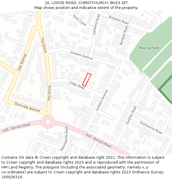 16, LODGE ROAD, CHRISTCHURCH, BH23 2ET: Location map and indicative extent of plot