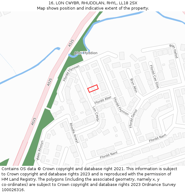 16, LON CWYBR, RHUDDLAN, RHYL, LL18 2SX: Location map and indicative extent of plot