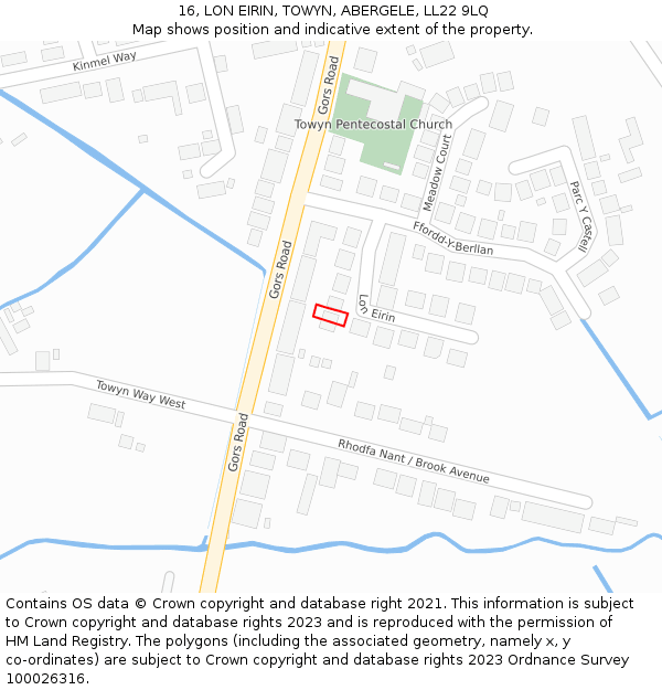 16, LON EIRIN, TOWYN, ABERGELE, LL22 9LQ: Location map and indicative extent of plot