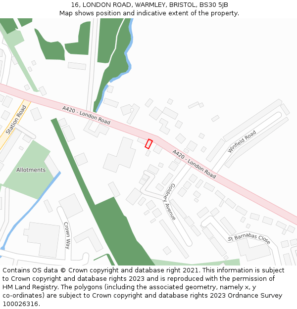 16, LONDON ROAD, WARMLEY, BRISTOL, BS30 5JB: Location map and indicative extent of plot