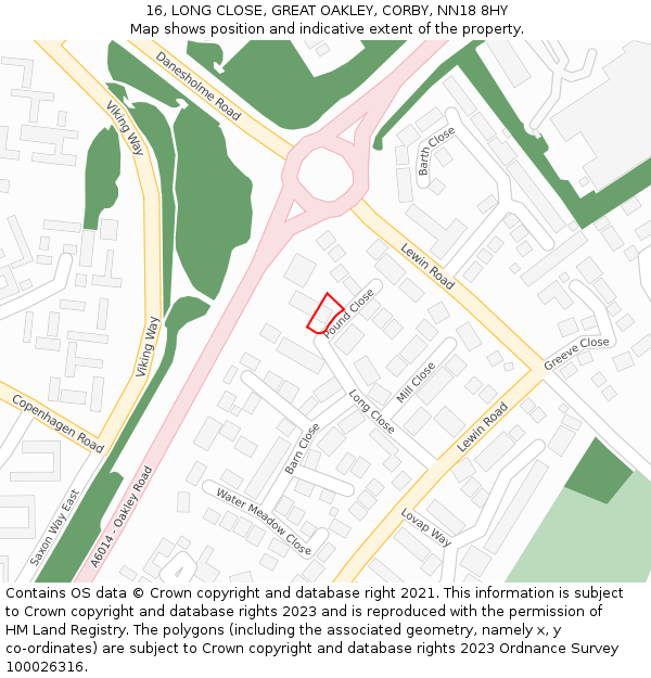 16, LONG CLOSE, GREAT OAKLEY, CORBY, NN18 8HY: Location map and indicative extent of plot