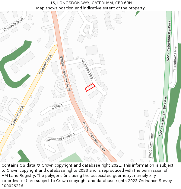 16, LONGSDON WAY, CATERHAM, CR3 6BN: Location map and indicative extent of plot