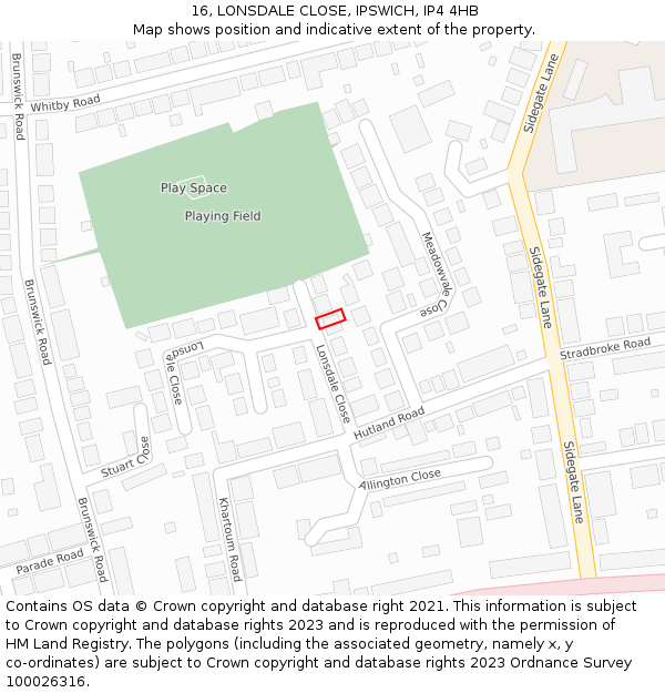 16, LONSDALE CLOSE, IPSWICH, IP4 4HB: Location map and indicative extent of plot
