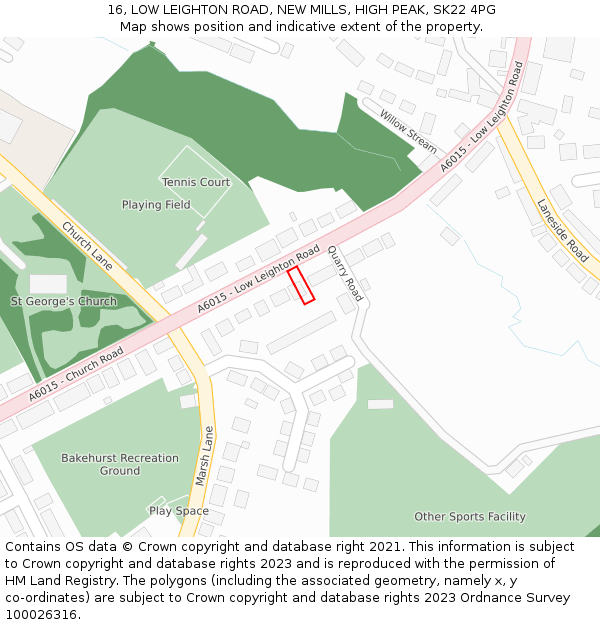 16, LOW LEIGHTON ROAD, NEW MILLS, HIGH PEAK, SK22 4PG: Location map and indicative extent of plot