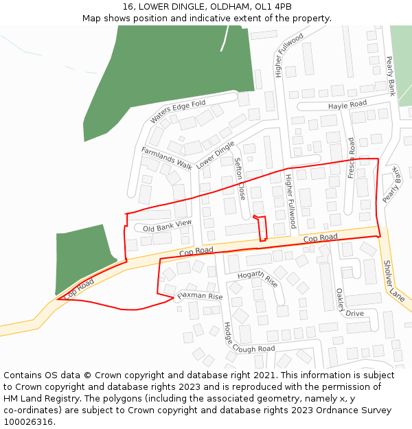 16, LOWER DINGLE, OLDHAM, OL1 4PB: Location map and indicative extent of plot