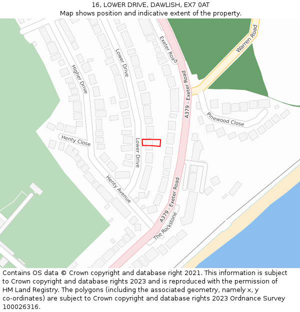 16, LOWER DRIVE, DAWLISH, EX7 0AT: Location map and indicative extent of plot