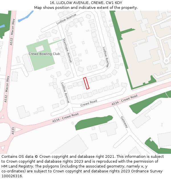 16, LUDLOW AVENUE, CREWE, CW1 6DY: Location map and indicative extent of plot