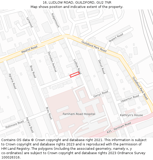 16, LUDLOW ROAD, GUILDFORD, GU2 7NR: Location map and indicative extent of plot