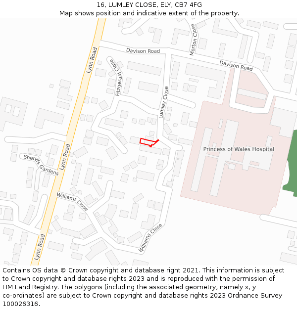 16, LUMLEY CLOSE, ELY, CB7 4FG: Location map and indicative extent of plot