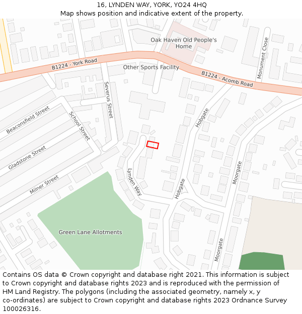 16, LYNDEN WAY, YORK, YO24 4HQ: Location map and indicative extent of plot
