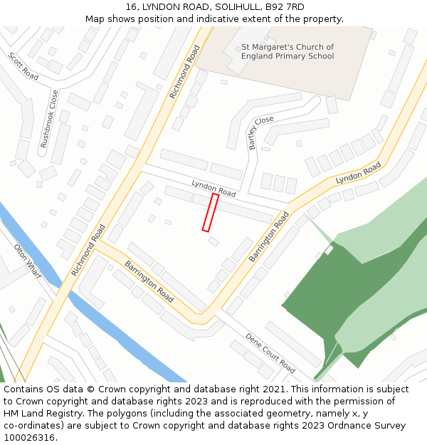 16, LYNDON ROAD, SOLIHULL, B92 7RD: Location map and indicative extent of plot