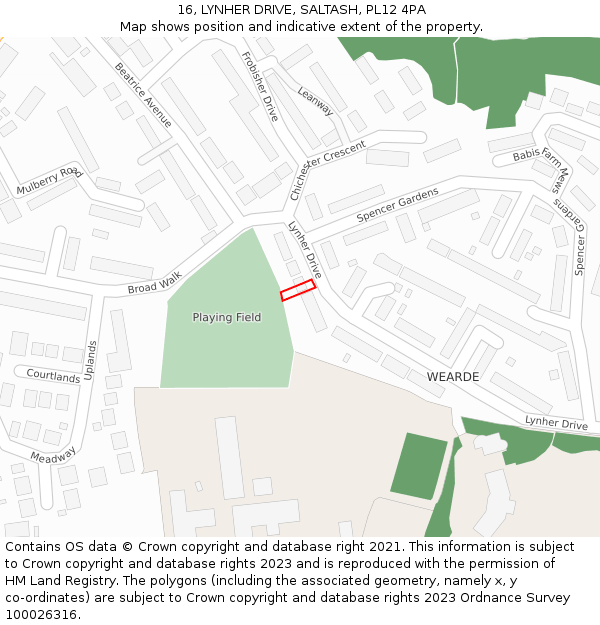 16, LYNHER DRIVE, SALTASH, PL12 4PA: Location map and indicative extent of plot