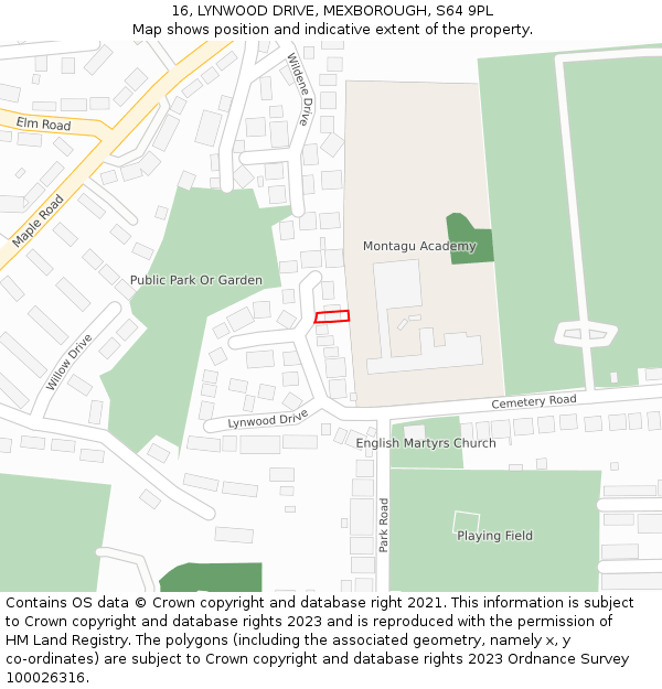 16, LYNWOOD DRIVE, MEXBOROUGH, S64 9PL: Location map and indicative extent of plot