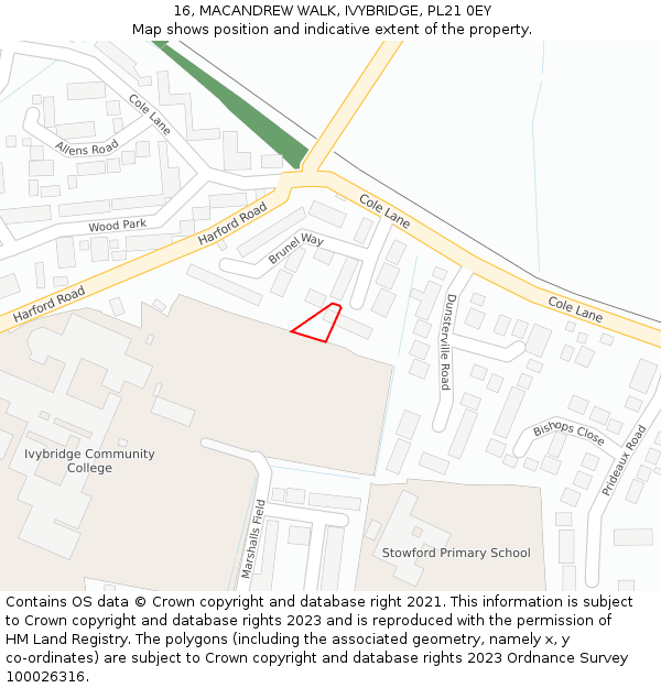 16, MACANDREW WALK, IVYBRIDGE, PL21 0EY: Location map and indicative extent of plot
