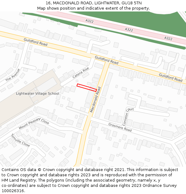 16, MACDONALD ROAD, LIGHTWATER, GU18 5TN: Location map and indicative extent of plot