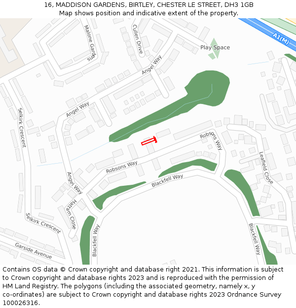 16, MADDISON GARDENS, BIRTLEY, CHESTER LE STREET, DH3 1GB: Location map and indicative extent of plot