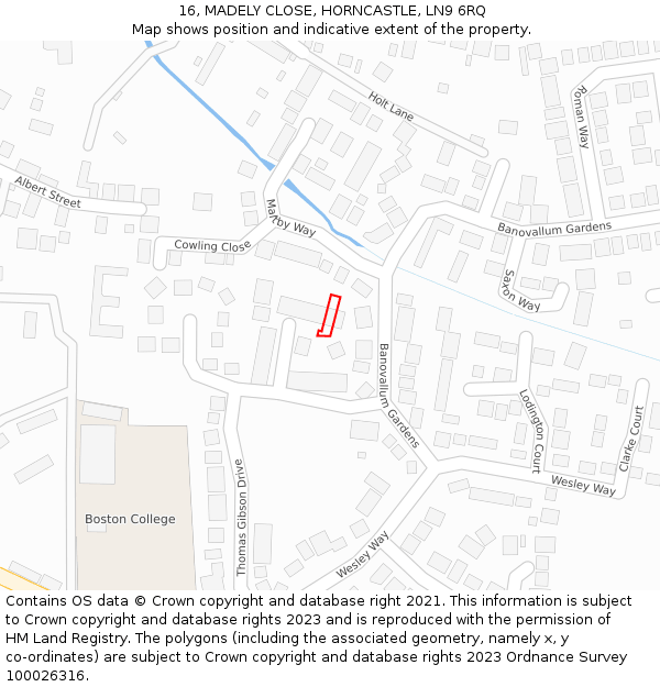 16, MADELY CLOSE, HORNCASTLE, LN9 6RQ: Location map and indicative extent of plot