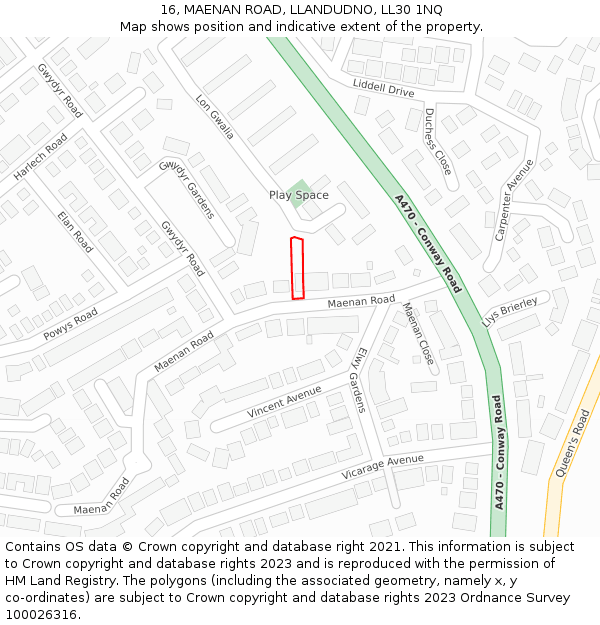 16, MAENAN ROAD, LLANDUDNO, LL30 1NQ: Location map and indicative extent of plot