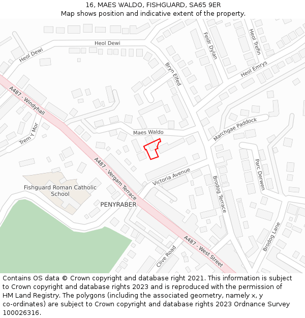 16, MAES WALDO, FISHGUARD, SA65 9ER: Location map and indicative extent of plot