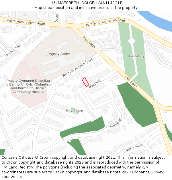 16, MAESBRITH, DOLGELLAU, LL40 1LF: Location map and indicative extent of plot