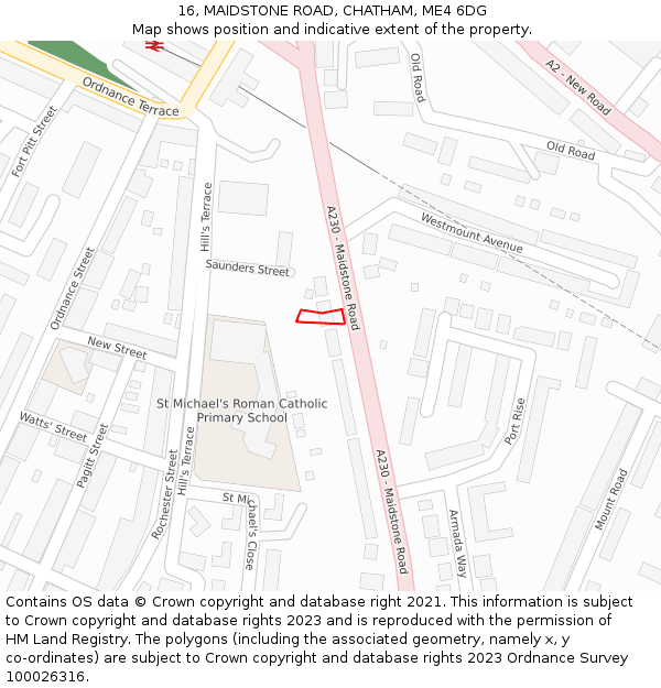 16, MAIDSTONE ROAD, CHATHAM, ME4 6DG: Location map and indicative extent of plot