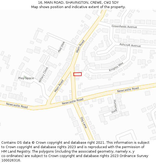 16, MAIN ROAD, SHAVINGTON, CREWE, CW2 5DY: Location map and indicative extent of plot