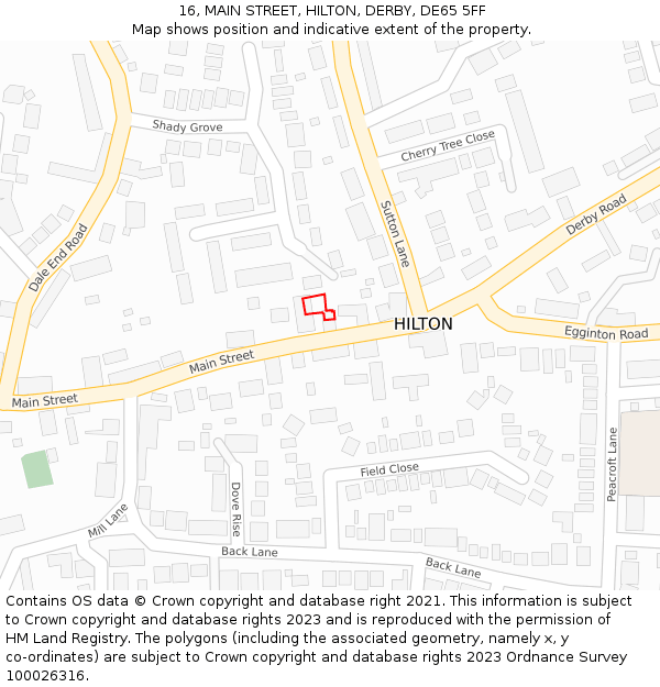 16, MAIN STREET, HILTON, DERBY, DE65 5FF: Location map and indicative extent of plot