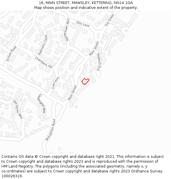 16, MAIN STREET, MAWSLEY, KETTERING, NN14 1GA: Location map and indicative extent of plot