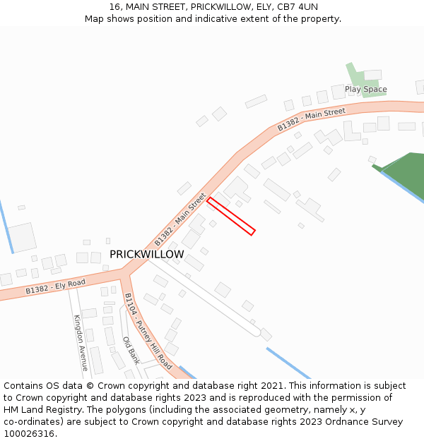 16, MAIN STREET, PRICKWILLOW, ELY, CB7 4UN: Location map and indicative extent of plot
