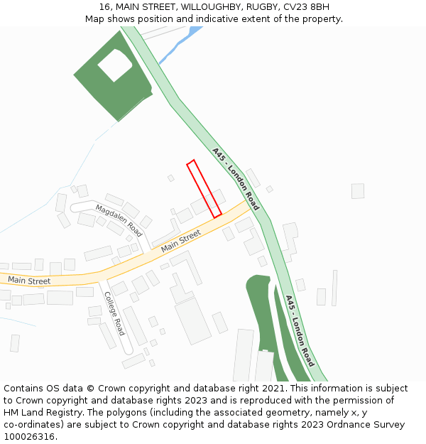 16, MAIN STREET, WILLOUGHBY, RUGBY, CV23 8BH: Location map and indicative extent of plot