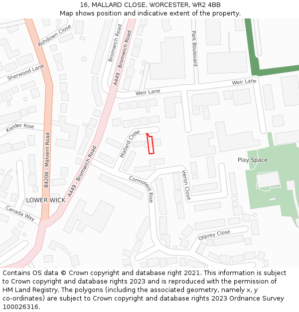 16, MALLARD CLOSE, WORCESTER, WR2 4BB: Location map and indicative extent of plot