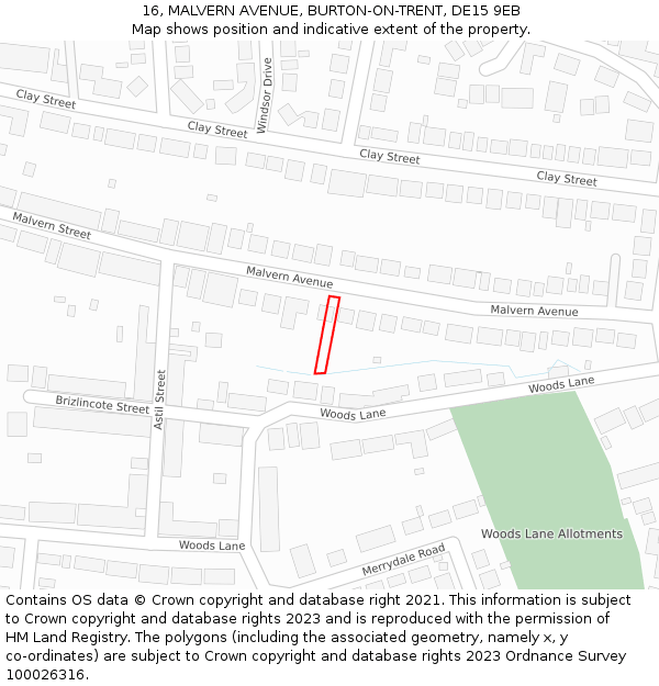 16, MALVERN AVENUE, BURTON-ON-TRENT, DE15 9EB: Location map and indicative extent of plot