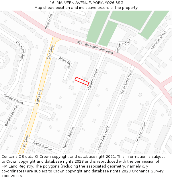 16, MALVERN AVENUE, YORK, YO26 5SG: Location map and indicative extent of plot