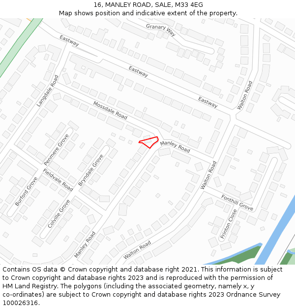 16, MANLEY ROAD, SALE, M33 4EG: Location map and indicative extent of plot