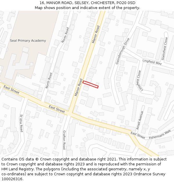 16, MANOR ROAD, SELSEY, CHICHESTER, PO20 0SD: Location map and indicative extent of plot