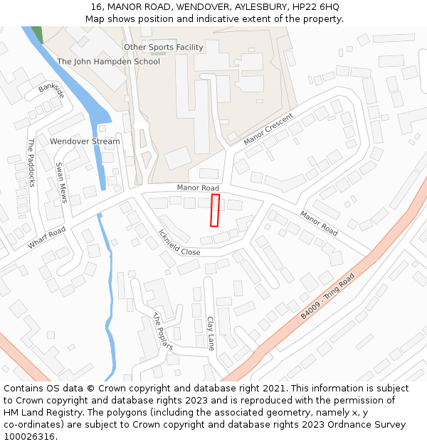 16, MANOR ROAD, WENDOVER, AYLESBURY, HP22 6HQ: Location map and indicative extent of plot