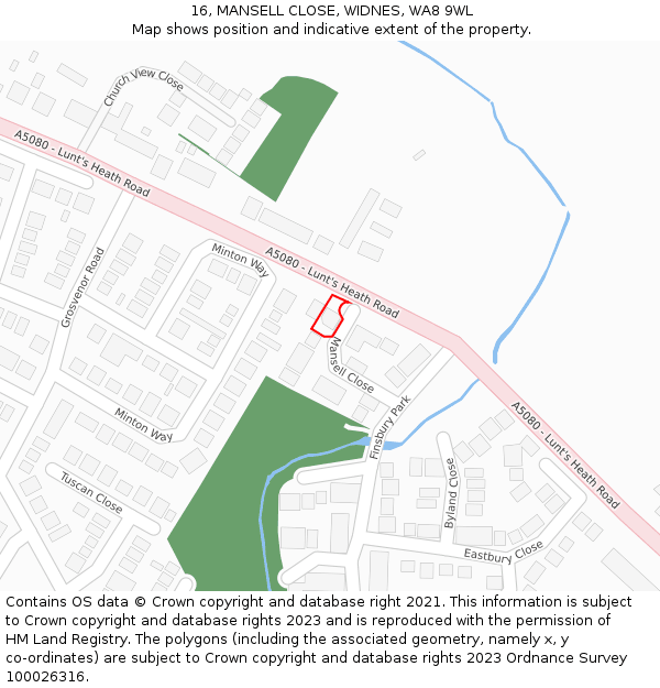 16, MANSELL CLOSE, WIDNES, WA8 9WL: Location map and indicative extent of plot